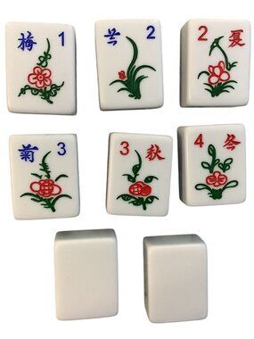 Mah Jong Flower Replacement Tiles Set Of 8 Green Backed Flowers Crafting Marjong